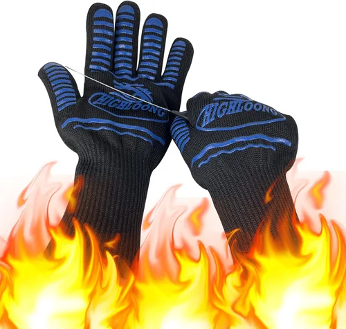 Miniatura 15 de Guantes para barbacoa, guantes de horno 1472℉ resistentes al calor extremo, guantes de silicona antideslizantes para horno, guantes de cocina