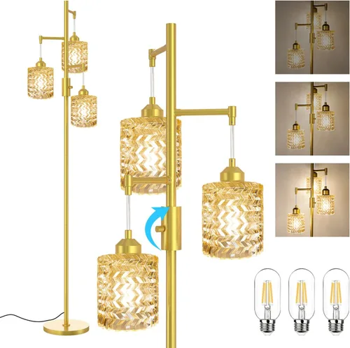 Miniatura 8 de Lámpara de pie de ratán bohemio para sala de estar, lámpara de pie regulable de 70 pulgadas con pantalla de jaula, lámparas de pie industriales