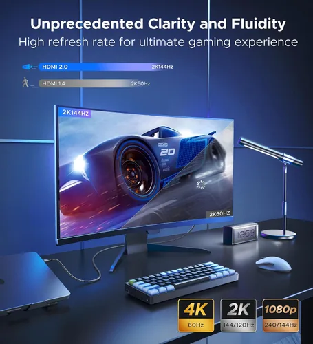 Miniatura 4 de Warrky Cable USB C a HDMl 4K a 60Hz [alta velocidad, chapado en oro] Cable tipo C a HDMl 2.0, Thunderbolt 4/3 a HDMl, compatible con iPhone 16 Pro