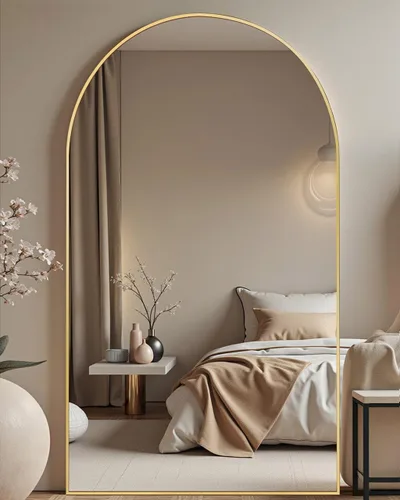 Miniatura 11 de DMWOODFL Espejo arqueado de cuerpo entero de 58"x18" - Montaje en pared/piso con soporte, vidrio a prueba de roturas y marco de aluminio, espejo