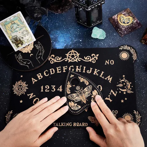 Miniatura 4 de CREATCABIN Kit de tablero de madera para el espíritu, 3 piezas, soporte para cartas de tarot, juego de tablero de adivinación de polilla