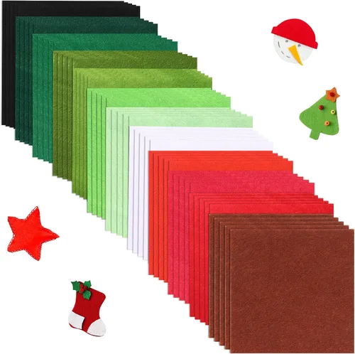 Tatuo 96 hojas de tela de fieltro de Navidad, cuadradas, suaves colores surtidos, hojas de fieltro para manualidades, costura, decoración de