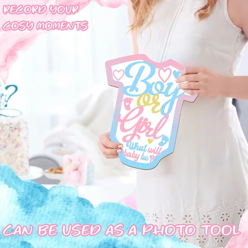 Miniatura 4 de Letreros de madera con texto en inglés «What Will Baby Be», decoración de fiesta de revelación de género, placa colgante para telón de fondo, cartel
