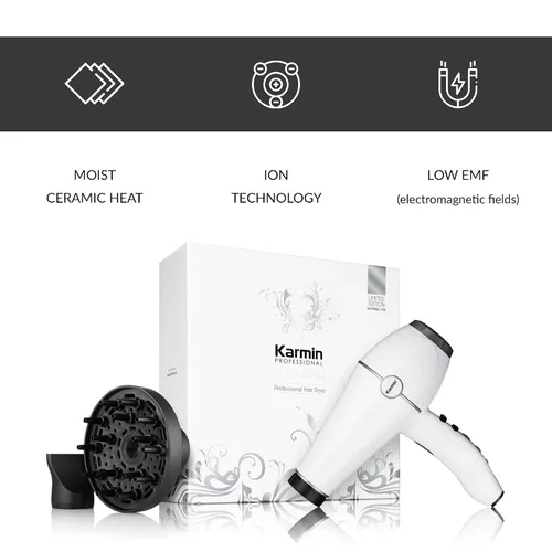 Miniatura 2 de KARMIN Salon Series - Secador de pelo iónico profesional, iones negativos positivos, secador de cerámica, ligero, secado rápido, 2 velocidades y 3