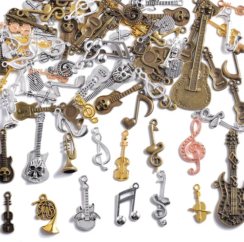 Miniatura 25 de stino - Abalorios de metal para hacer joyas 100 gramos, lote de adornos tibetanos en plata y bañados en oro para hacer joyas de collar, aretes