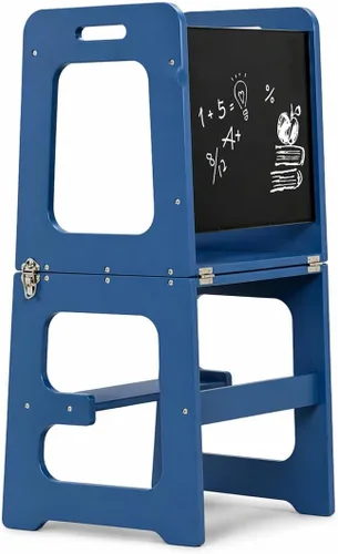 Avenlur Date 4 en 1 Montessori - Taburete plegable de aprendizaje, escritorio, silla y pizarra | Madera maciza, extra estable, rieles de seguridad |