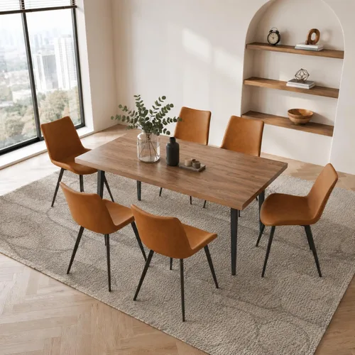 Miniatura 20 de ZckyCine Conjunto moderno de mesa de comedor de 5 piezas con mesa rectangular de madera y 4 sillas tapizadas en cuero, capacidad para 4 personas