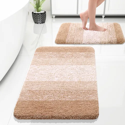 Miniatura 118 de OLANLY Juego de 2 alfombras de baño de microfibra suave y absorbente, antideslizantes, se pueden lavar y secar a máquina, alfombras de baño peludas