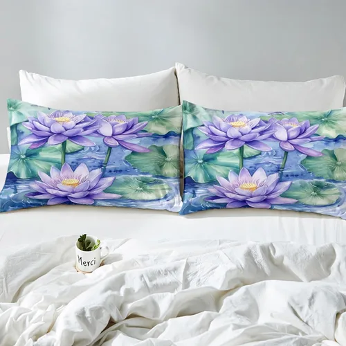 Miniatura 7 de Manfei Sábana bajera ajustable de flor de loto morado, tamaño individual, juego de ropa de cama bohemio de libélula de 2 piezas para niños, niñas
