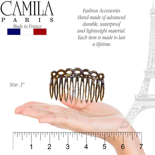 Miniatura 4 de Camila Paris CP3141 Peine lateral francés pequeño hecho a mano Onyx French Twist Peines decorativos de fuerte sujeción para mujer, moño, chignon