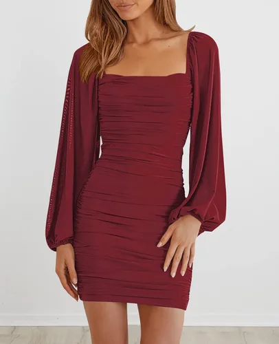 Miniatura 2 de MEROKEETY Minivestido de manga larga con cuello cuadrado para mujer
