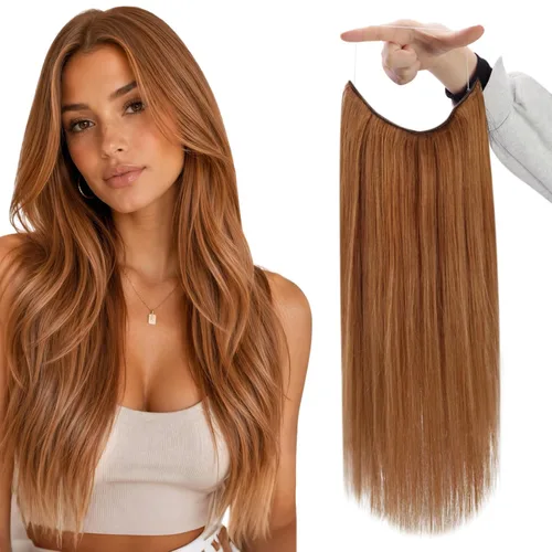 Miniatura 31 de Fshine - Extensiones de cabello con hilo invisible de 12 pulgadas, color rubio ceniza con reflejos de rubio decolorado, pieza de cabello humano real