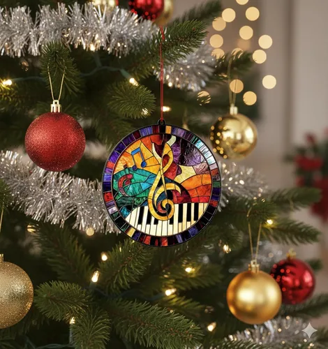 Miniatura 6 de Adornos de piano para árbol de Navidad, adornos de Navidad acrílicos atrapa-rayos, adorno de nota musical con teclas de piano, regalos para músicos