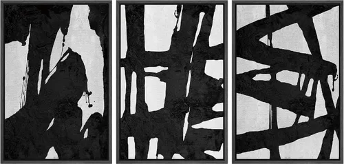 Miniatura 121 de wall26 Lienzo enmarcado para pared, juego de arte impreso con collage de polígonos en espiral negro y tostado, ilustraciones de patrones abstractos