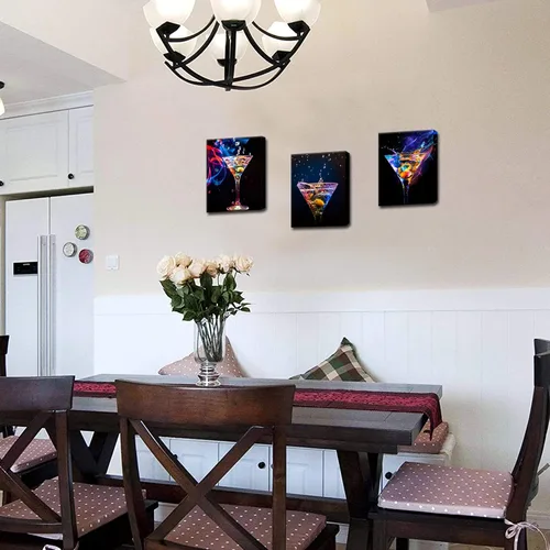 Miniatura 4 de Biuteawal - 3 piezas de arte de pared colorido vino espumoso, pintura sobre lienzo, bebidas de vino, impresión artística para decoración de fiestas