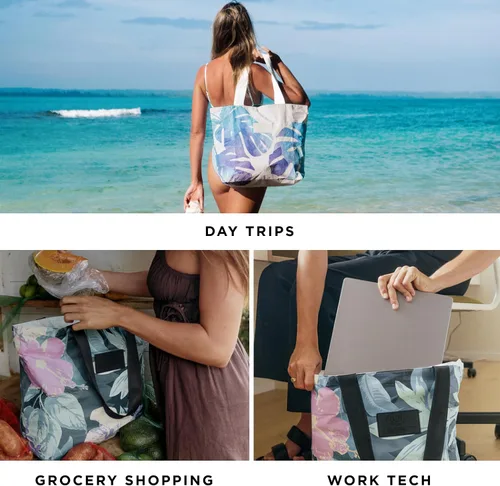 Miniatura 5 de ALOHA Collection Bolsa de playa plegable a prueba de salpicaduras con cremallera superior. Bolsa de mano lavable para piscina, playa y viajes
