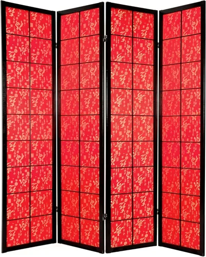 Miniatura 4 de Red Lantern Pantalla Shoji de flor de cerezo de 6 pies de alto, color negro, 3 paneles