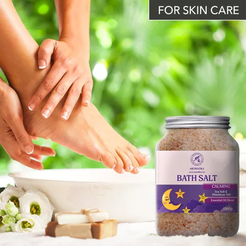 Miniatura 8 de Sales de baño calmantes de 46 onzas – 45.86 oz – con aceites esenciales de sándalo, lavanda y bergamota – Sales marinas de baño naturales de 2.9 lbs