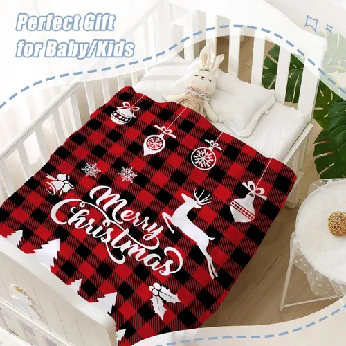 Miniatura 5 de Manta de Navidad para bebé, manta pequeña de Navidad a cuadros rojos, manta de Navidad para invierno, para mascotas, manta para envolver cuna