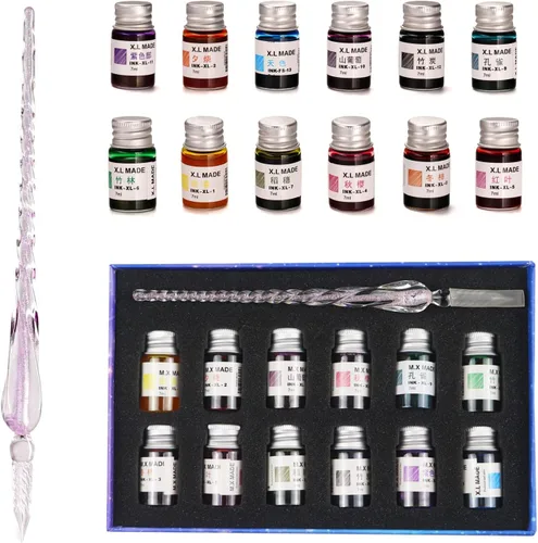 Miniatura 9 de Juego de bolígrafos de cristal para caligrafía, 12 tintas coloridas, juegos de caligrafía para arte, escritura, firma, decoración, regalo