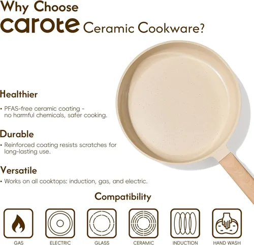 Miniatura 7 de CAROTE 8" Frying Pan Set, Ceramic Frying Pan, Non-Toxic PTFE & PFOA Free Fry Pan & Omelet Pan, Compatible with Induction, Gas Cooktops