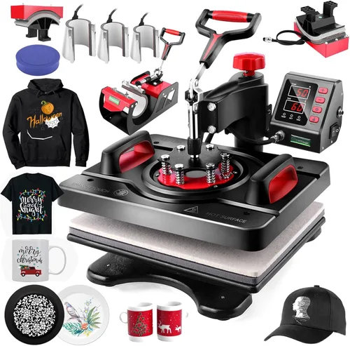 Miniatura 11 de AKEYDIY - Máquina de prensa de calor 5 en 1, máquina profesional de sublimación, 12" X 15", prensa giratoria para impresión en camisas