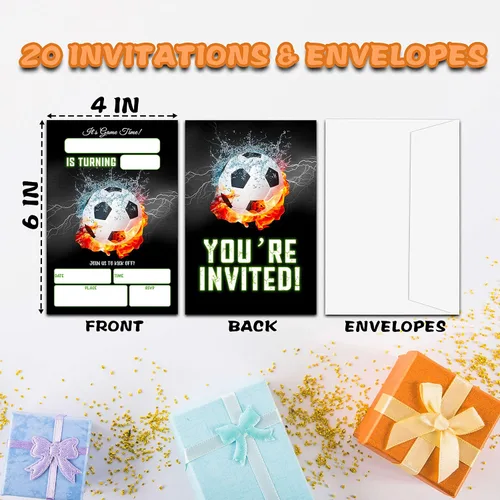 Miniatura 2 de Invitaciones de cumpleaños de fútbol, invitaciones de fiesta de cumpleaños deportivas para niños y niñas, tarjetas de invitación para fiestas