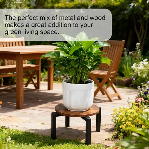 Miniatura 6 de Vigordream Soporte para plantas de interior, soporte para plantas de metal resistente y resistente, taburete de madera para plantas, soporte