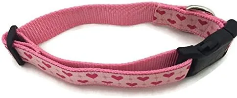 Miniatura 3 de Collar de perro con corazones a cuadros rosados – Collar de nailon ajustable hecho a mano para perros medianos – Impresión del día de San Valentín