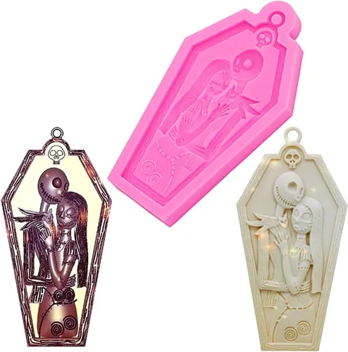 Miniatura 4 de Molde de silicona con agujero para llavero con forma de corazón con diseño de calavera para Halloween, manualidades, dulces, postres, aretes