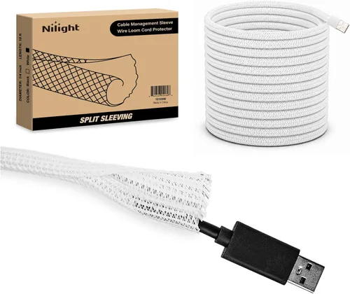 Miniatura 13 de Nilight - Funda para cable, fundas de gestión de cable de 10 pies - 1/2 pulgada, funda trenzada, telar de alambre autoenvolvente dividido