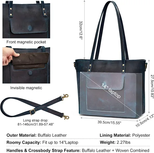Miniatura 24 de S-ZONE Bolso bandolera vintage de cuero genuino para mujer