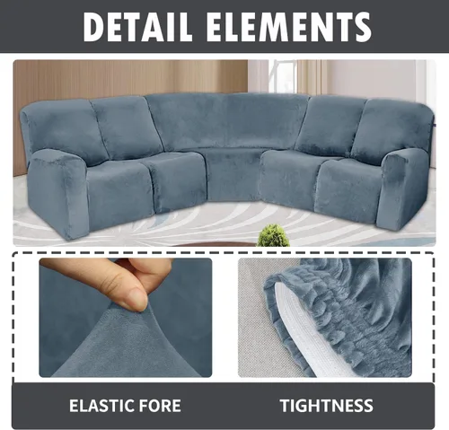 Miniatura 4 de ele ELEOPTION Funda reclinable modular de 5 plazas, 7 piezas, fundas para sofá reclinable en forma de L, protector de muebles, grueso, suave, Gris