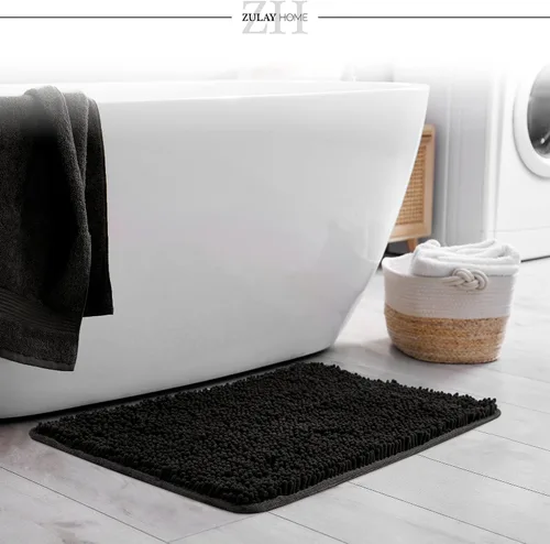 Miniatura 2 de Zulay Home Alfombra de baño suave y peluda, color negro, 17 x 24 pulgadas, ultra absorbente, antideslizante