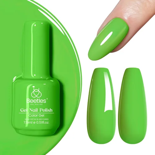 Miniatura 74 de Beetles - Esmalte de uñas de gel verde luminoso que brilla en la oscuridad, esmalte de uñas de gel que se absorbe con lámpara LED UV, arte de uñas