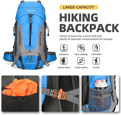 Miniatura 4 de King'sGuard Mochila de senderismo de 60 L para hombres y mujeres, mochila ligera para acampar y senderismo con cubierta para la lluvia, mochila