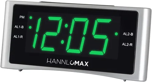 HANNLOMAX Radio despertador HX-148CR, radio FM PLL, alarma dual, pantalla LED verde de 1.4 pulgadas, puerto USB para carga de 2.1 A, solo
