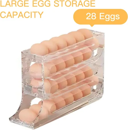 Miniatura 2 de Organizador Automático de Huevos con Ruedas para Refrigerador, Organizador de Nevera, Portahuevos Ahorrador de Espacio para Nevera, Capacidad