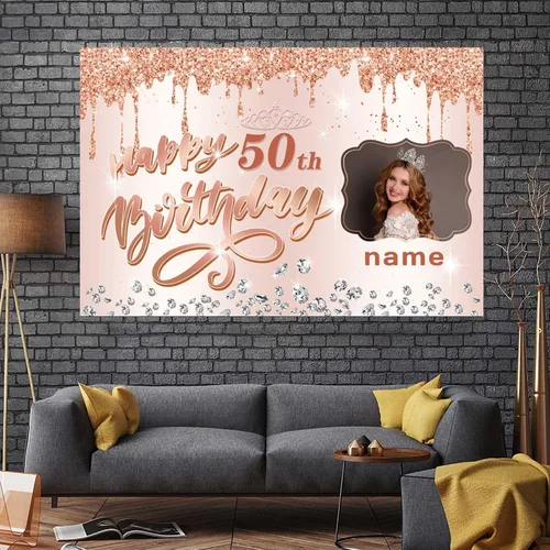 Miniatura 7 de Cartel decorativo personalizable de oro rosa con nombre y foto MGJB-NLK-50