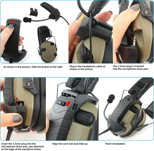 Miniatura 8 de Micrófono y PTT para Auriculares con Cancelación de Ruido Walkerrazor Airsoft (Negro)