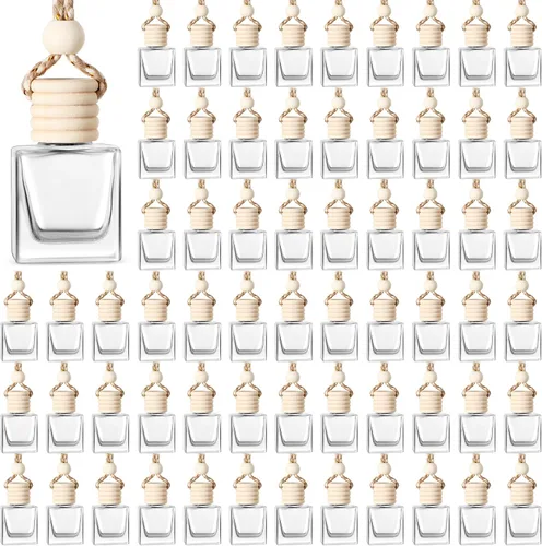 Miniatura 11 de BBTO 100 ambientadores para automóvil con tapa de madera, difusor de aromaterapia vacío, soporte de fragancia transparente para automóvil, colgante
