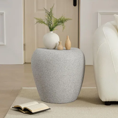 Miniatura 13 de Ø35.43'' Mesa de café redonda para sala de estar, moderna mesa de café en forma de tambor, material de fibra de vidrio, sin ensamblaje, beige