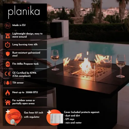 Miniatura 4 de Planika - Mesa cuadrada - Mesa para fogata de gas, calentador de espacio de propano de 35 pulgadas de ancho, mesa de centro para exterior, chimenea