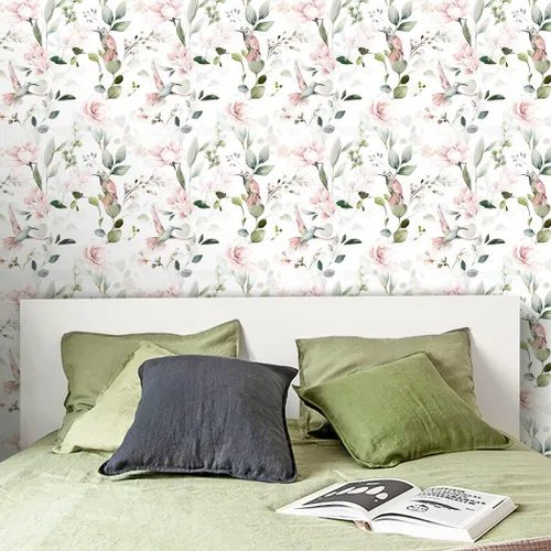 Miniatura 3 de Papel tapiz autoadhesivo vintage con peonía rosa, diseño de flores, pájaros, papel tapiz extraíble, para cubrir la pared, cajón de estante de 17.7