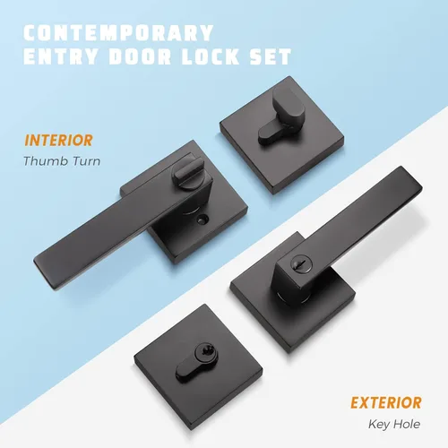 Miniatura 2 de KNOBWELL Paquete de 10 manijas de puerta de entrada resistentes color negro mate con cerrojo cuadrado a juego (para oficina y puerta delantera)