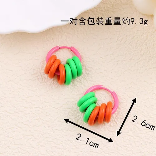 Miniatura 4 de Aretes de neón de los años 80 para mujer, coloridos aretes de aro redondos, 3 pares de aretes de acrílico geométricos retro para trajes de los años