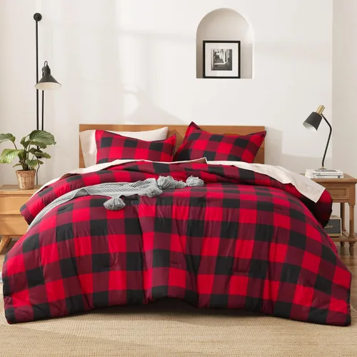 Miniatura 15 de Andency Edredón a cuadros tamaño individual (66 x 90 pulgadas), juego de cama a cuadros negros y blancos para adolescentes y niños, ropa de cama