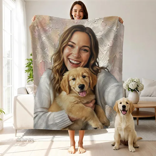 callie Personalized Blanket with Oil Painting Photo - Customized Pet Lover Gifts - Dog Cat Memorial Gifts - Soft Cozy Warm Flannel/Sherpa Throw