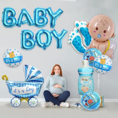Miniatura 6 de 10 piezas de globos azules para bebé niño, decoraciones para baby shower, letra de Mylar de aluminio "It's A Boy" para bienvenida a casa, fiesta