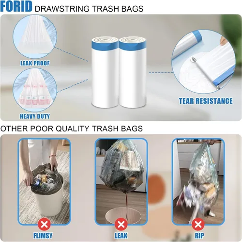 Miniatura 4 de FORID Mini Bolsas de Basura con Cordón - Bolsas de Basura Pequeñas de 2 Galones para Baño, Bolsas de Basura de Plástico Blanco, Forros para Bote